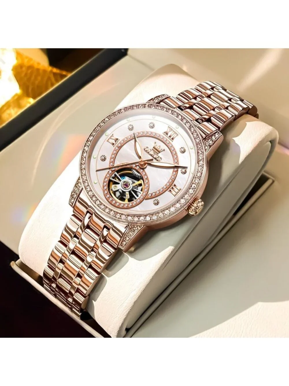 Women’s Rose White Automatic Starry Sky Diamond Bezel Luxury Mechanical Watches